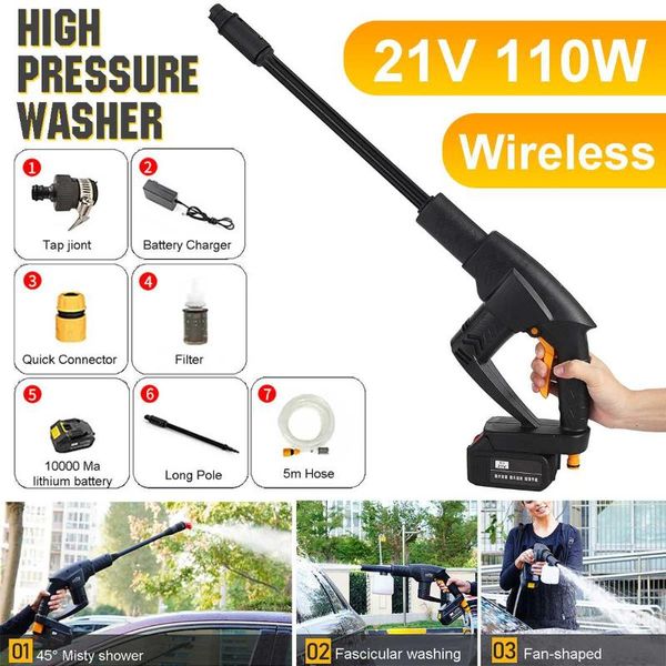 

car washer 10000mah cordless high pressure wash water gun lithium battery portable foam generator 21v 110w