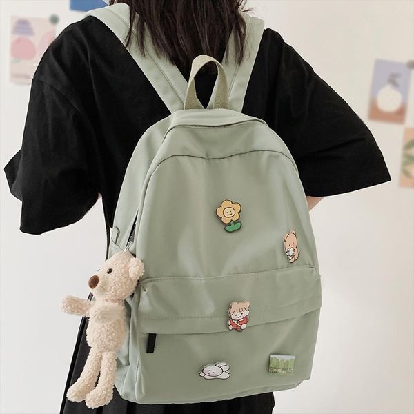 

lady student bear backpack kawaii nylon women cute school bag girl college badge cartoon book female trendy fashion