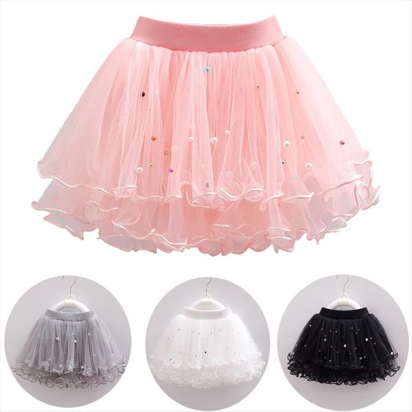 

childrens pearl lace kids women skirt mesh handmade beaded baby tutu bottom girl children dance for party, Blue