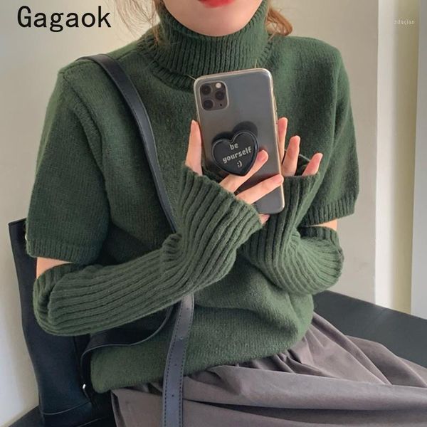 

gagaok korean personality basic sweater 2021 spring autumn pullover chic casual versatile detachable sleeve knitted sweaters women's, White;black
