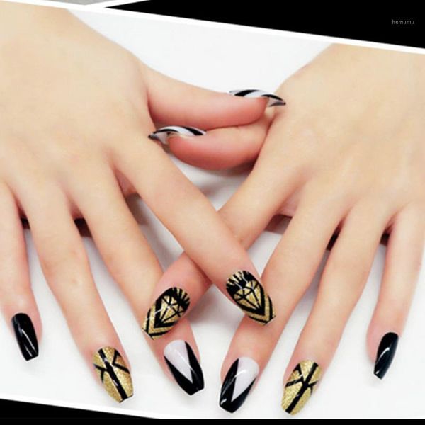 

600pcs/pack nail art tips transparent natural false coffin nails ballerina full cover manicure fake1, Red;gold