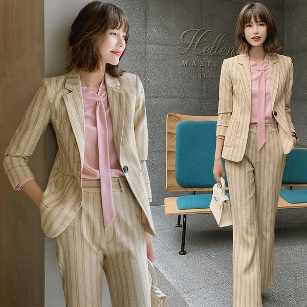 

striped blazer suits women work suit plus size jacket pant for set 2 pieces women's two piece pants, White