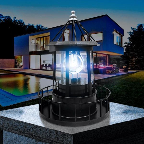 

solar lamps lighthouse led light garden outdoor rotating beam sensor beacon lamp