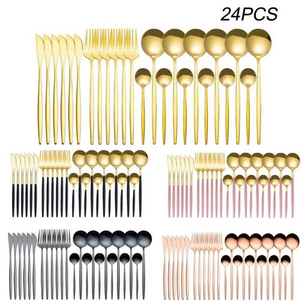 24 Teile/satz Gold Geschirr Besteck Set Messer Kuchen Obst Gabel Kaffee Löffel Besteck Besteck Edelstahl Party Geschirr Set 211112