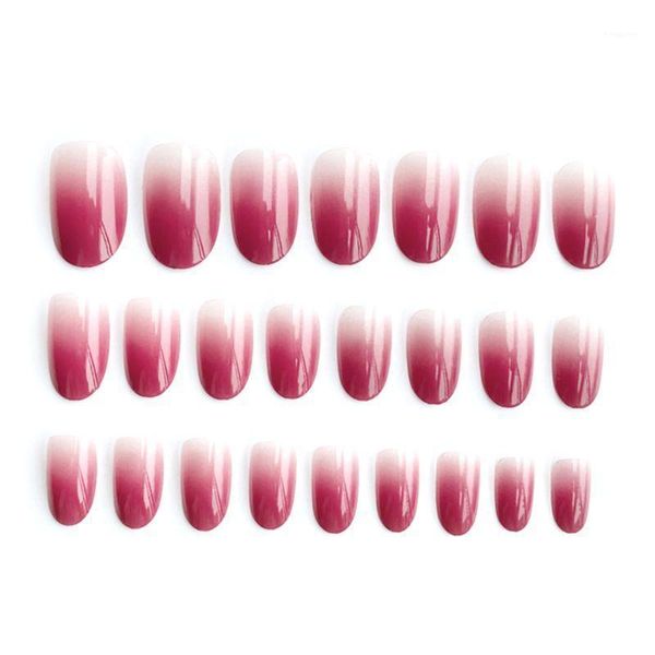 

24pcs set fashion gradient color nail tips false nails full cover art1, Red;gold
