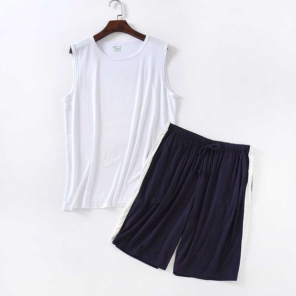 

pajamas men's thin ice modal summer vest shorts sports fattening oversize home suit, Gray