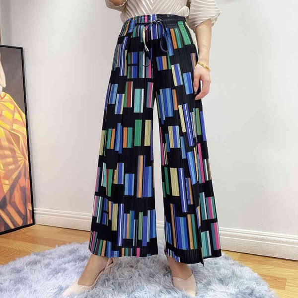 

dresses fashion fold geometric print high waist straight wide leg pants, White