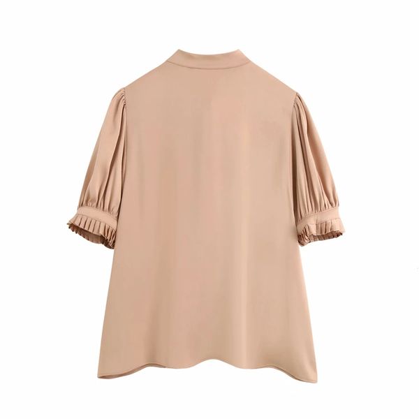 

women's blouses shirts summer wear clothing short sleeve small pleated bow shirt, White