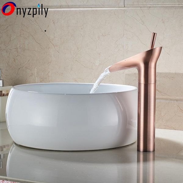 

bathroom sink faucets rose color waterfall & cold water basin faucet single handle mix tap