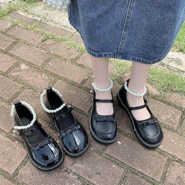 

dress shoes women loli sweet lolita platform round head thick heel cross bandage kawaii cosplay mary jane 2021, Black