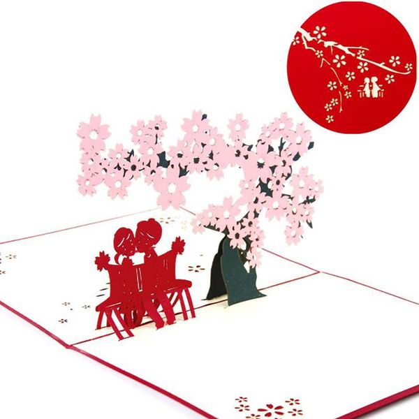 

greeting cards cherry tree creative 3d up card wedding handmade valentine's day anniversary postcard gifts