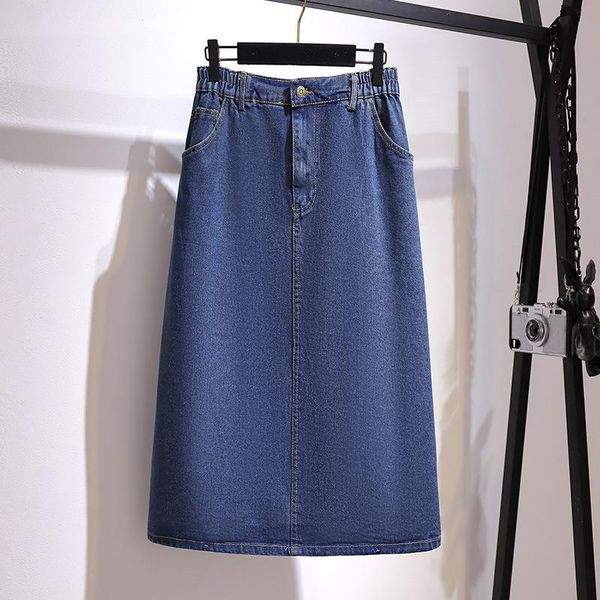 

skirts summer women's korean 2021 fashion casual high waist plus size loose autumn female temperament denim mid-length skirt, Black