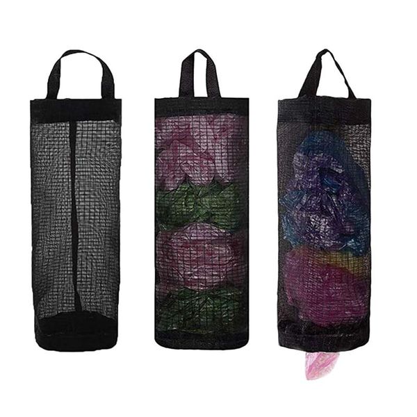 

storage bags 3 packs mesh hanging bag holder trash for home and kitchen(black)