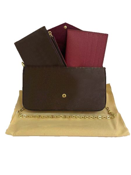 

3pcs set designer bags handbags shoulder bag totes pochette accessories brown flower messenger chain strap cross body ladies flap purse clut
