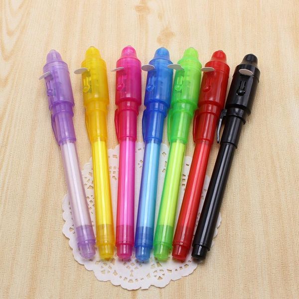 

highlighters plastic big head uv invisible ink lamp pen, environmental protection battery led light luminous money detector magic toy pen, Black;red