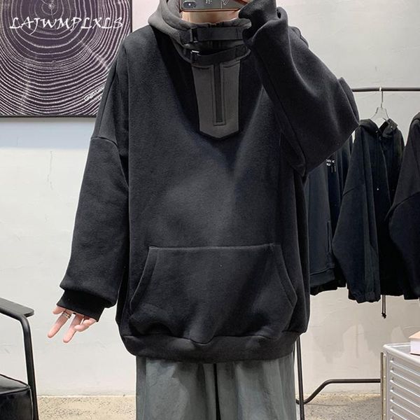 

men's hoodies & sweatshirts 2021 turtleneck plus fleece hoodie autumn winter all-match casual loose pullover korean men clothing, Black