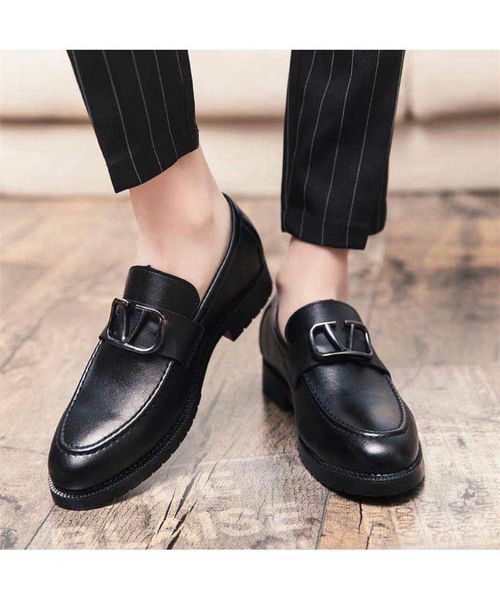 

men's handmade pu black slip surface metal buckle formal dress loafers retro classic fashion all-match business casual zq0067 shoes