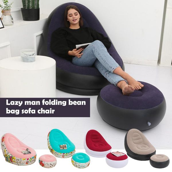 

2pcs/set lazy inflatable sofa outdoor beach bed furniture home lounger seat comfortable flocking single chair pile coating pads