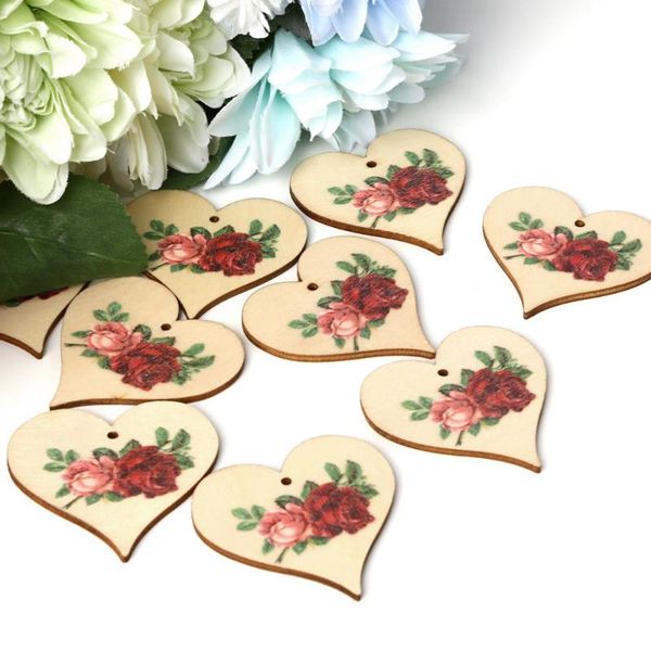 

decorative objects & figurines 10pcs diy craft wooden heart hanging plaque rose angel wall sign rustic wood chips wedding supplies home part