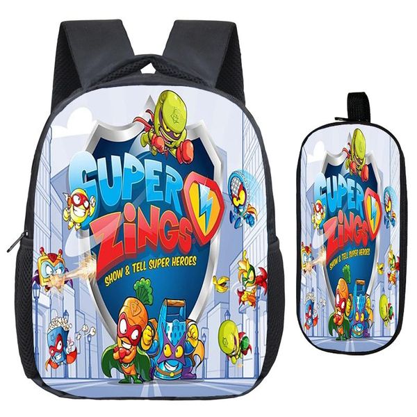 

backpack child game super zings kindergarten kids superzings primary school bag bookbag gift(2pcs set/rucksack pen bag)