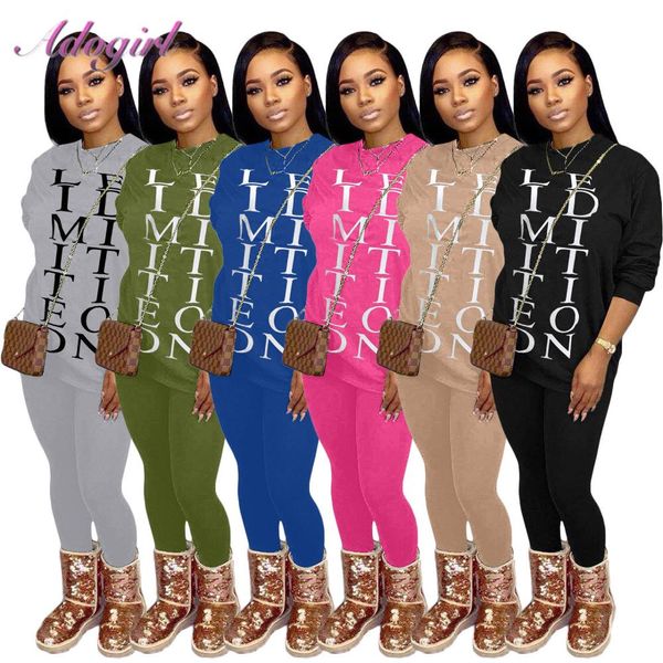 

sport two piece sets casual letter print long sleeve loose t-shirt joggers pants suit outfit workout tracksuit home matching set, White;black
