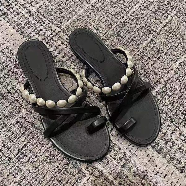 

coming classic cystal women sandals genuine leather flat, Black