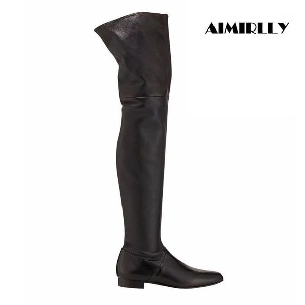 

winter women round toe flat heel over the knee boots thigh high plus size black custom shoes handmade wholesale1