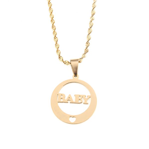 

stainless steel round baby pendant necklaces love heart trendy round chain jewelry, Silver