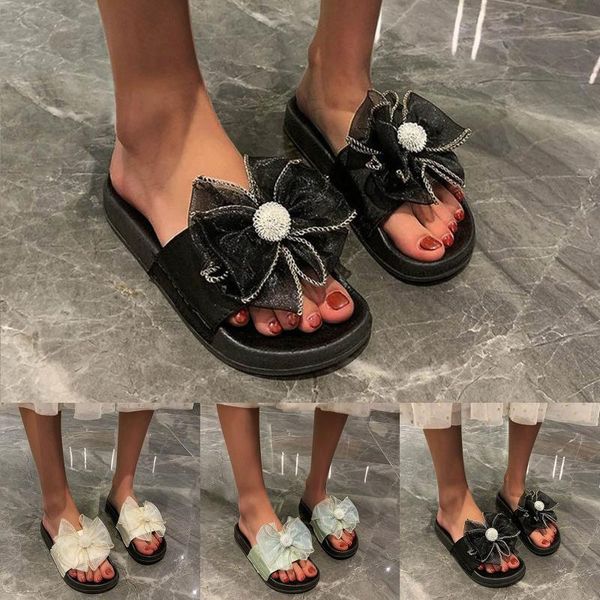 

sandals summer fashion comfortable thick-soled cute bow-knot platform slippers breathable comfort beach shoes plus size, Black