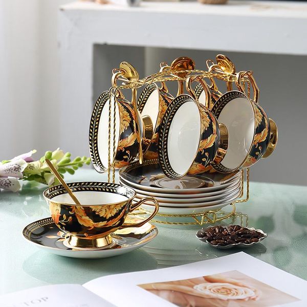 

cups & saucers coffee cup european style small luxury creative tracing gold bone china home office afternoon tea saucer