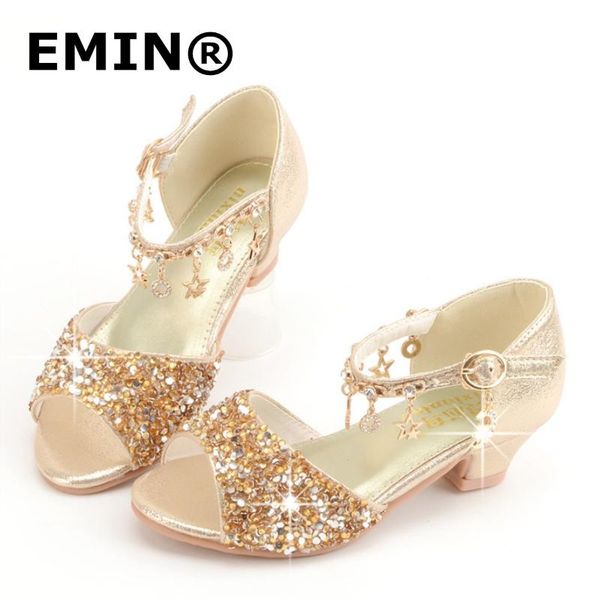 

sandals princess shoes leather for girls high-heeled sequins wedding party kids dress fashion dance to, Black;red