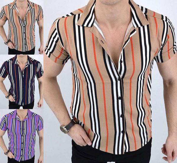 

shirtssummer men's muscle stripe printed short sleeve shirt, White;black