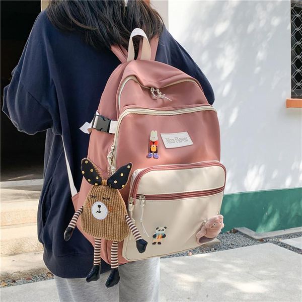 

school bags waterproof nylon panelled design big girls backpack large capacity zipper lady travel bag college lapschoolbag