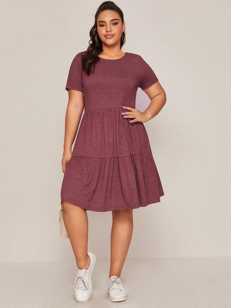 

plus marled knit smock dress 04cx#, Black