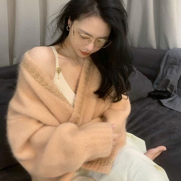 

women's knits & tees winter autumn women sweaters v-neck retro buttons cardigans oversized elegant sweet korean lady knitwears loose la, White