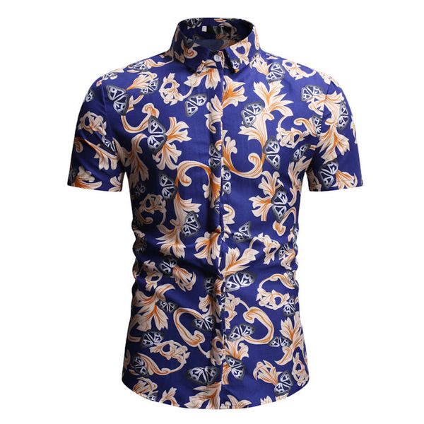 

men's shirt summer short sleeve national style fashion slim print men's shirt, White;black