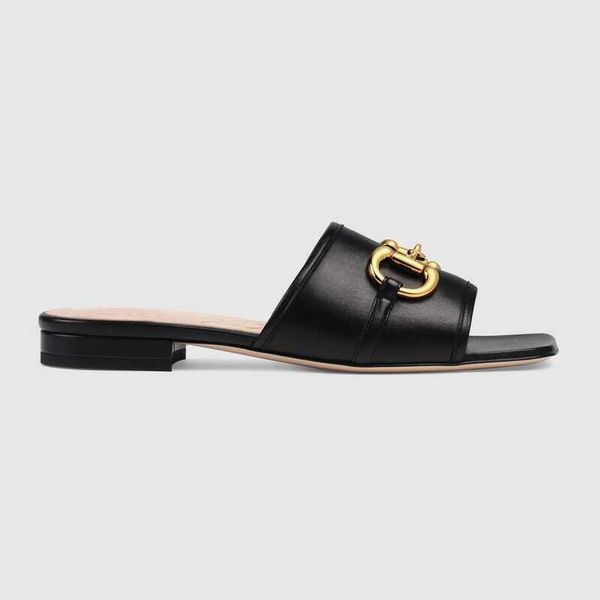 

luxury deva women's leather slides sandals horsebit gold-toned outdoor lady beach sandals casual slippers ladies comfort walking shoes, Black