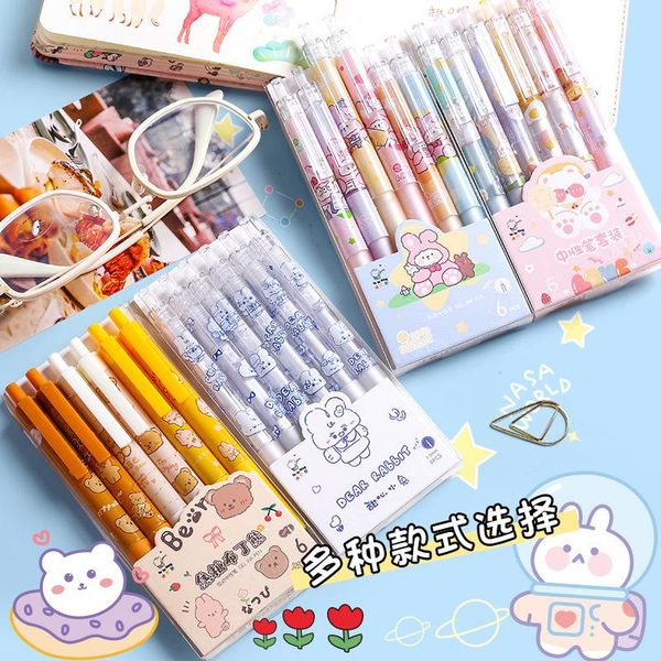 

gel pens 6 pcs/lot 0.5 cartoon retractable ballpoint pen mechanical black ink cute stationery school office writing supplies