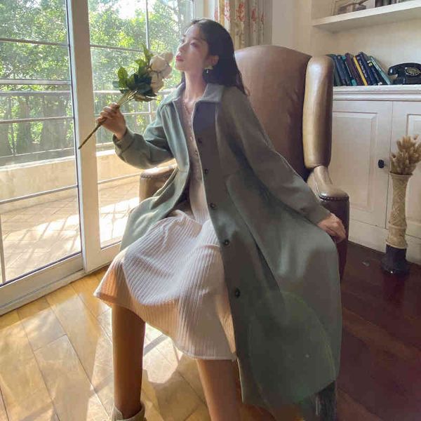 

women's wool & blends korean winter long female sweet coat outwear high-quality loose unique breasted sleeve full manteau elegant femme, Black