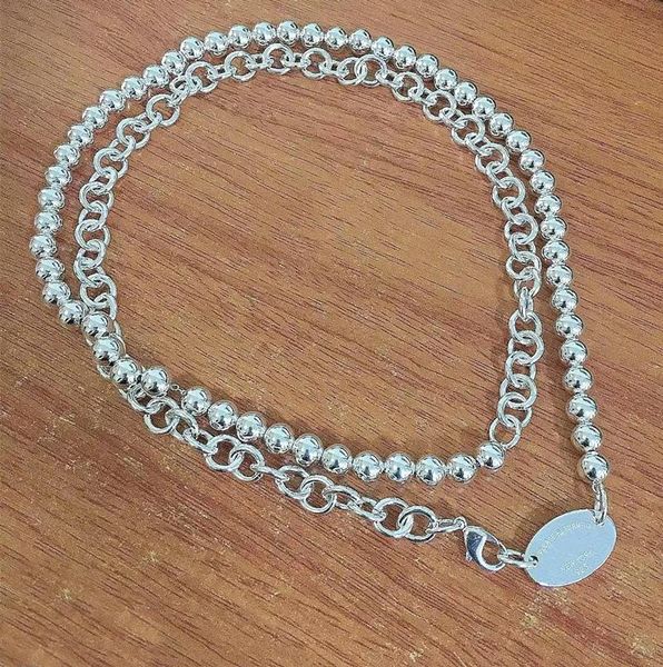 

chains 925 sterling silver original classic fashion 8mm round bead with o-shaped oval pendant necklace, holiday gift for ladies