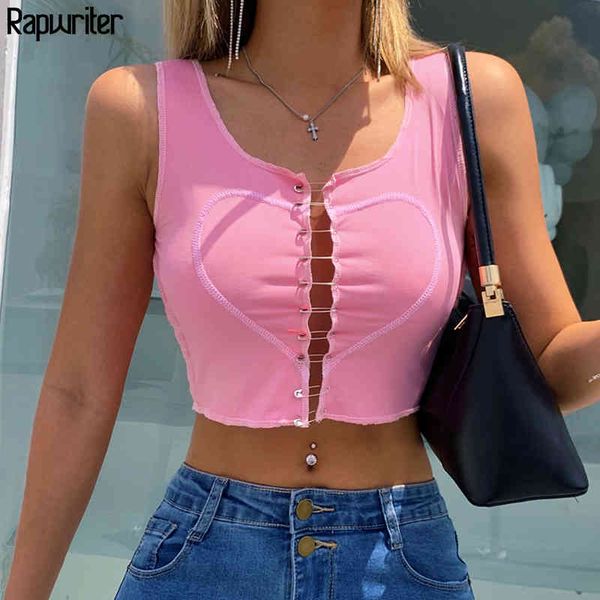 

gothic striped edge slim sleeveless short pin tank women summer stitching wild hollow out pink y2k crop female 210415, White