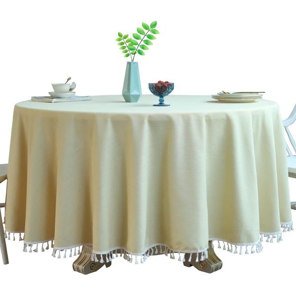

lace cotton linen round solid color tablecloth for table cover dining desk cloth party wedding birthday decoration