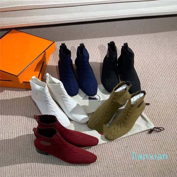 

2021 autumn/winter new elastic thick heel socks boots fashion joker knitting face tube women., Black