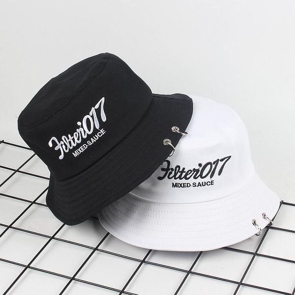 

cloches sell 2021 fashion iron ring bucket hats letter embroidery style hip hop cap handmade rings fishing boonie hat panama, Blue;gray