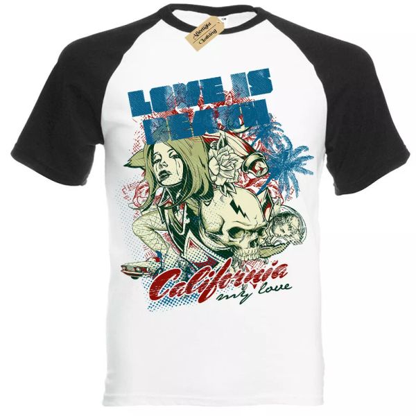 

love is death camiseta california manga corta bÃ©isbol, White;black