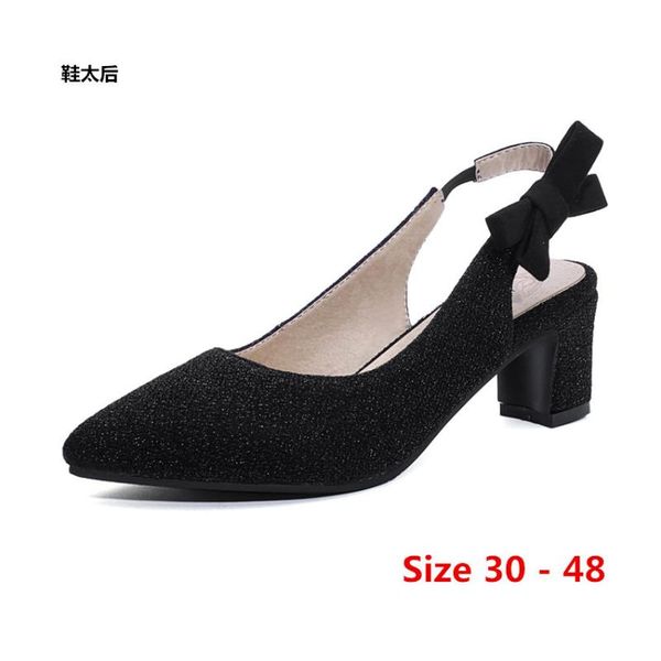 

dress shoes butterfly-knot pumps low high heels sandals women's stiletto party wedding heel slingbacks woman small big size 30 -48, Black