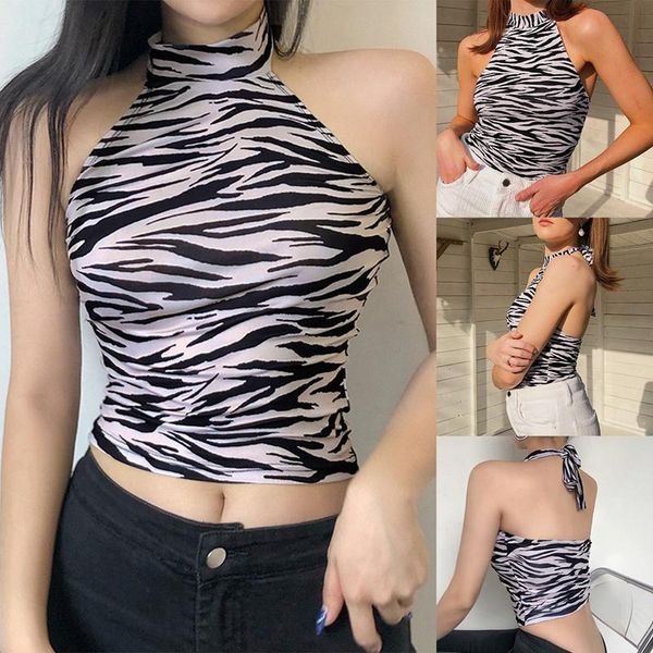 

off shoulder leopard women summer animal print casual backless sleeveless women's t-shirt, White