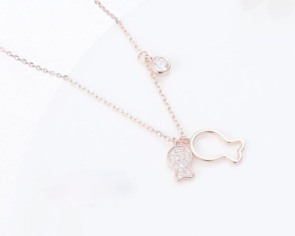 

chokers sterling silver overlapping small fish necklace female japanese and korean style lovely hollow cool wind, Golden;silver