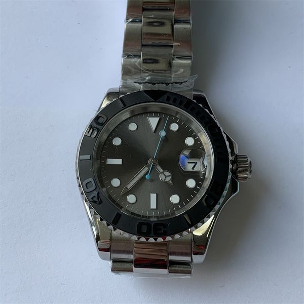 

clock automatic calendar bomax marina stainless steel movement bezel case 40mm men black ceramic sapphire lighting hand 24, Slivery;brown