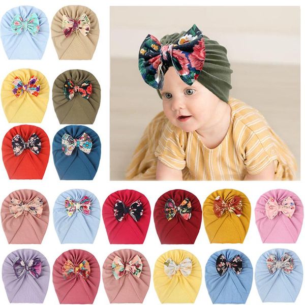

europe fashion infant baby hat flower floral printed bowknot headwear cap child toddler kids india turban hats children accessories, Blue;gray